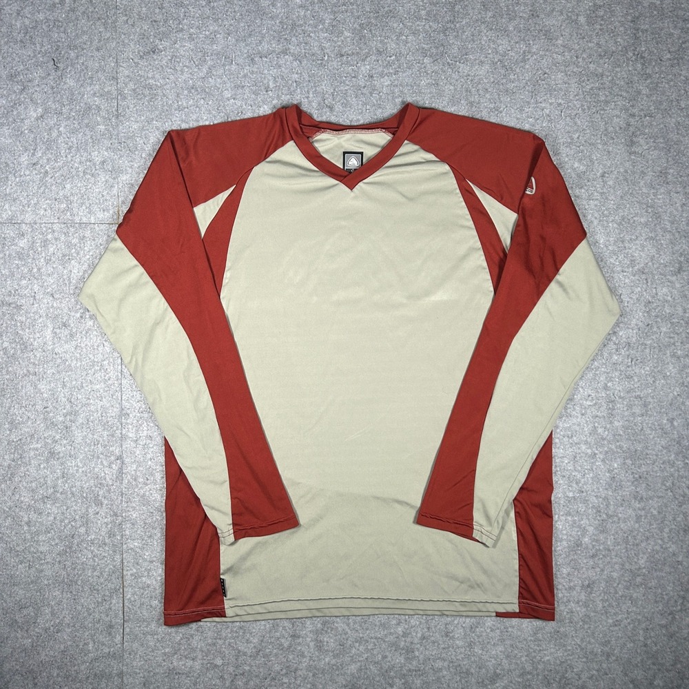 Nike ACG Shirt Mens L Beige Red Long Sleeve V-Neck Hiking Outdoor Gorpcore
